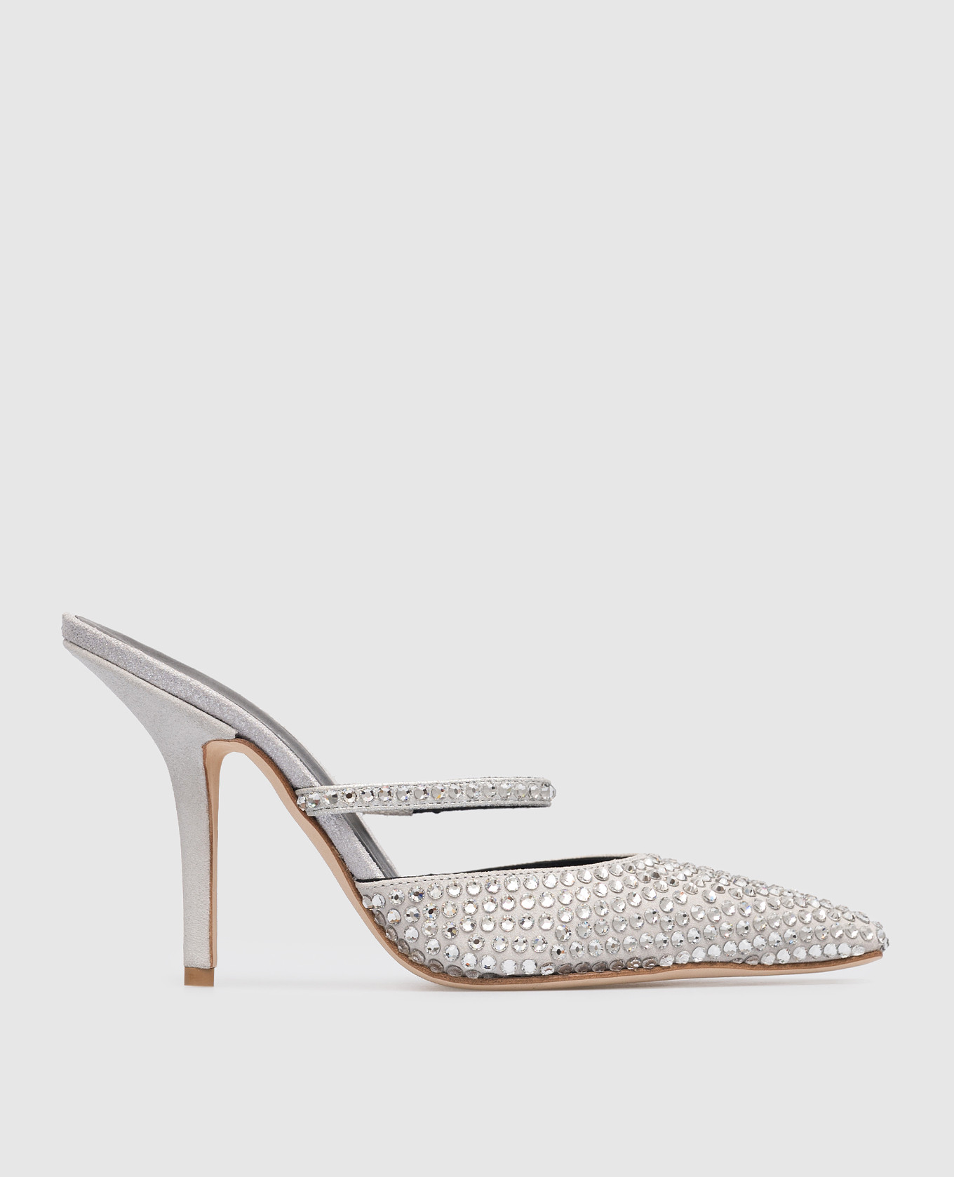 Gray suede mules with swarovski crystals eddy daniele