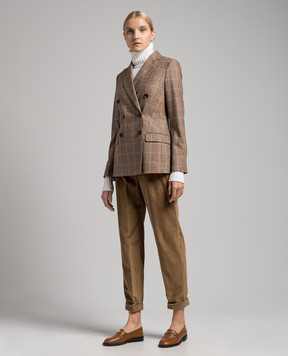 Kiton Brown double-breasted check wool and cashmere jacket D46523S06300