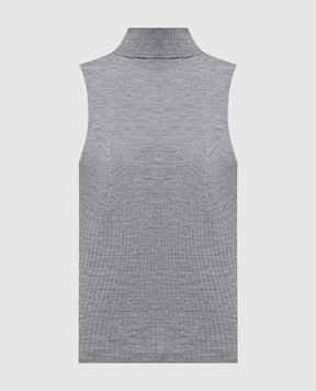 Ballantyne Gray ribbed wool sleeveless turtleneck B1W18516W34