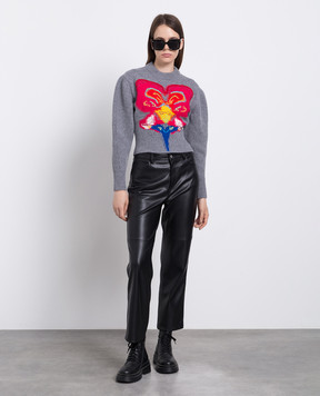 Alexander McQueen Gray Orchid Intarsia Wool Sweater 758520Q1A6H