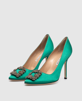 Manolo Blahnik Hangisi green boat shoes with crystals HANGISI