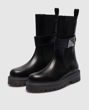 Valentino One Stud Beatle Black Leather Chelsea Boots 3W2S0FY1IJW