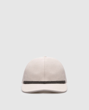 Brunello Cucinelli Beige linen cap with monil chain MCAP90078