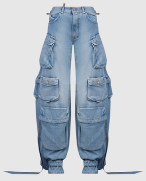 The Attico Blue cargo jeans with curved necklines 246WCP180D085