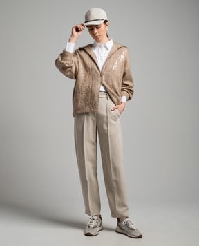 Brunello Cucinelli Beige linen trousers with monil ecolathoon chain MH579P8607