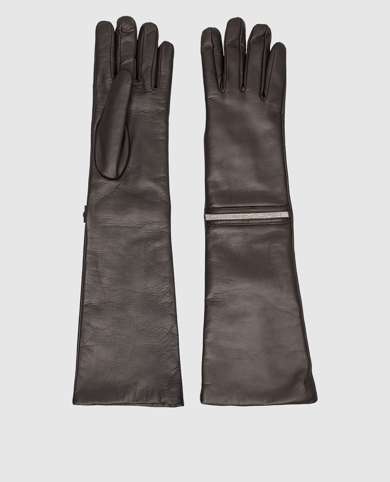 Brown leather gloves with monil chain Peserico