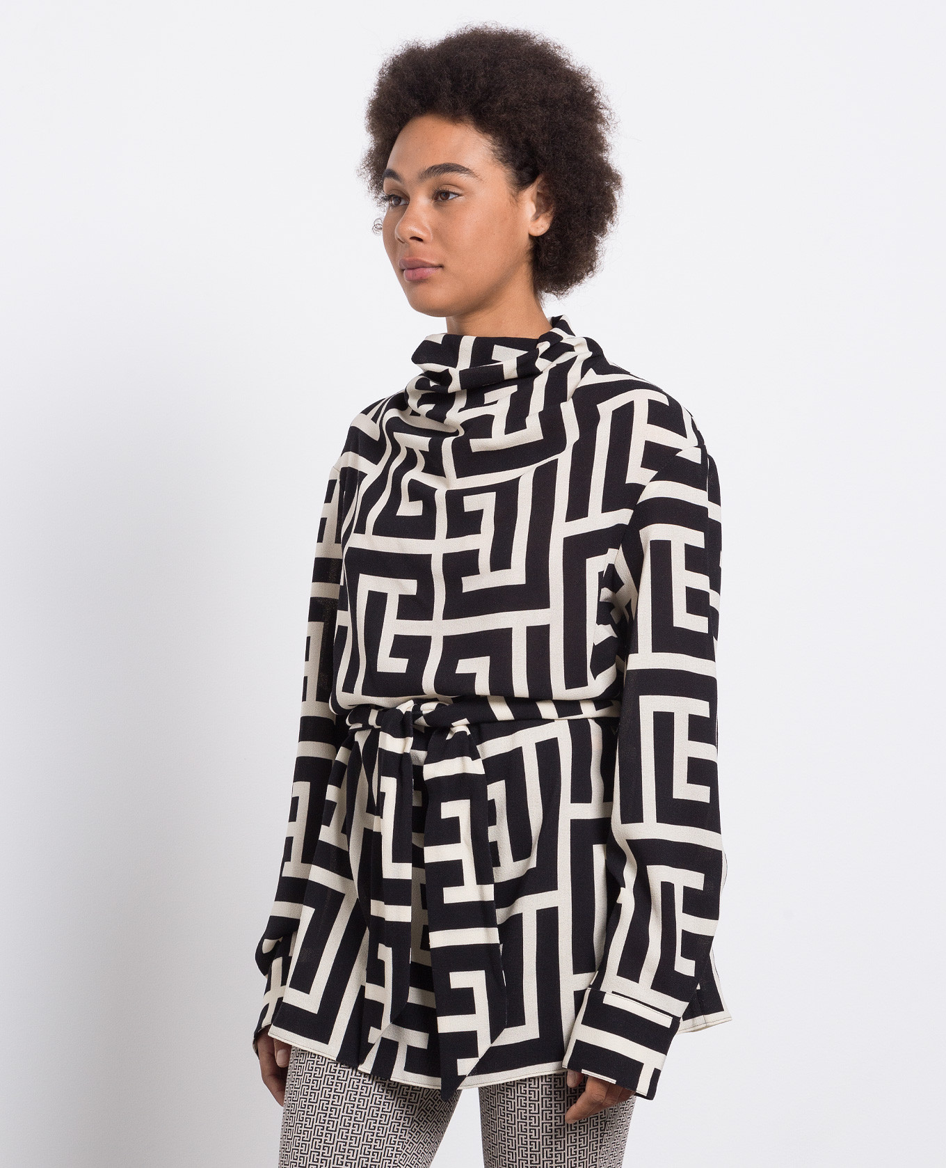 

Wool blouse with logo monogram print Balmain, Black