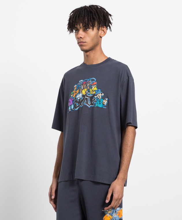 Off-White OMAA120F22JER011 GRAFF PUPP OVER Tシャツ ロゴ Off-White - Gray T-shirt with Graff pupp print and