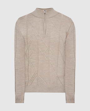 Cashmere&Whiskey Beige sweater made of wool in a textured pattern PL007