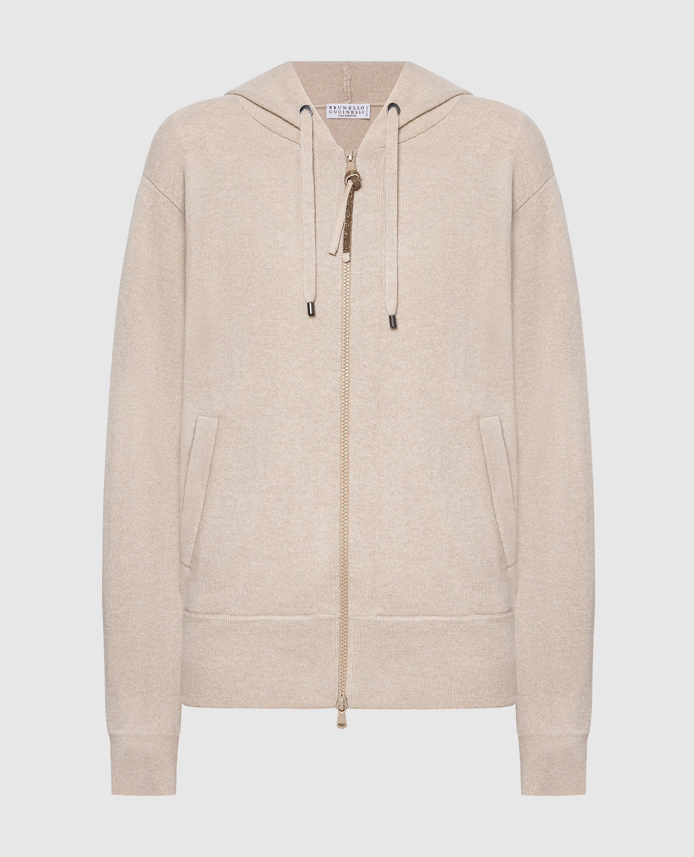 Beige cashmere sports jacket with monil chain brunello cucinelli