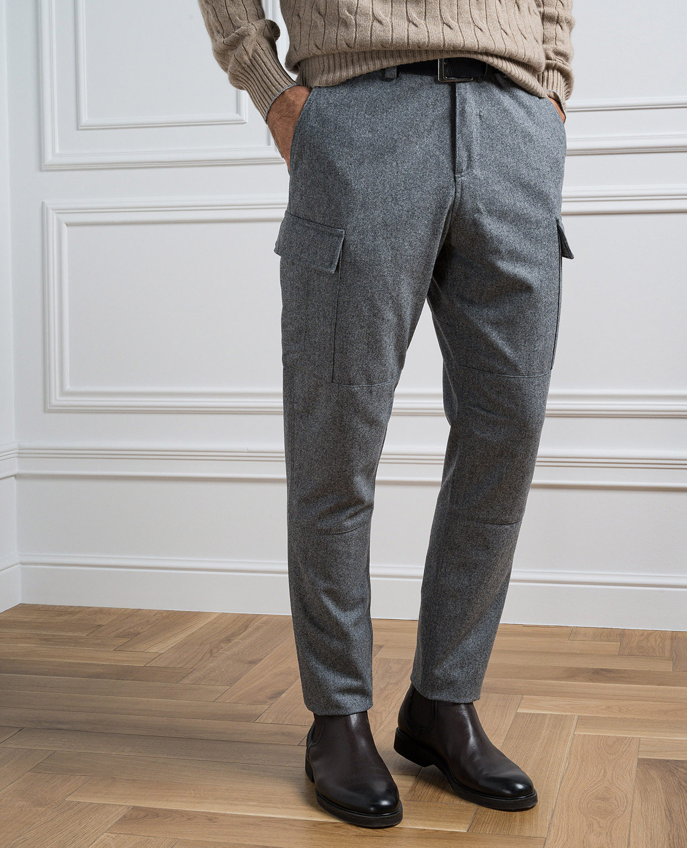 

Gray melange wool cargo pants Brunello Cucinelli, Grey