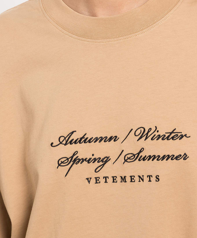 Vetements - Beige t-shirt with logo embroidery UE54TR140C - shop