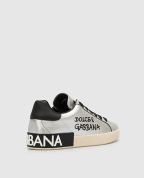 Dolce&Gabbana Portofino leather sneakers with logo in silver CS1772AW151