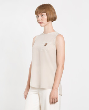 Brunello Cucinelli Light beige silk top with eco-brass MP993BK420