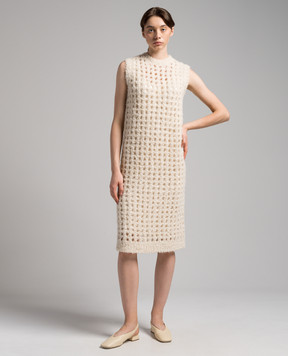 Peserico Beige openwork midi dress with lurex E82090F0309208