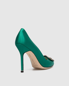 Manolo Blahnik Hangisi green boat shoes with crystals HANGISI
