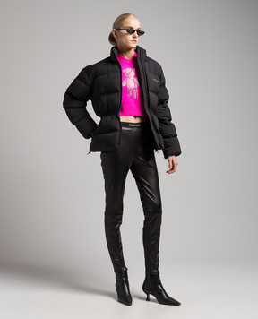 Tom Ford Black leather leggings with a logo pattern PAL672LEX224