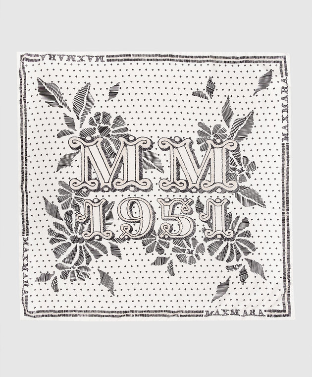 Max Mara - White silk Abaco scarf with contrasting logo print