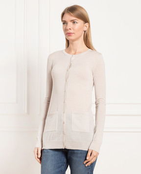 Toteme Light beige wool cardigan with logo embroidery 223564319