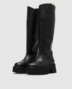 N21 Black leather boots with logo 23ISP04510451