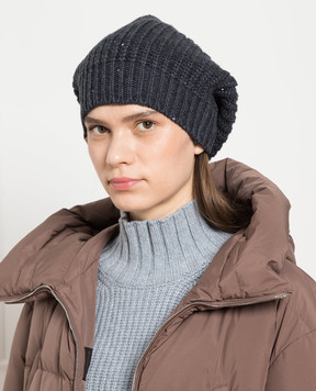 Brunello Cucinelli Blue cap made of cashmere and silk with sequins M32373999