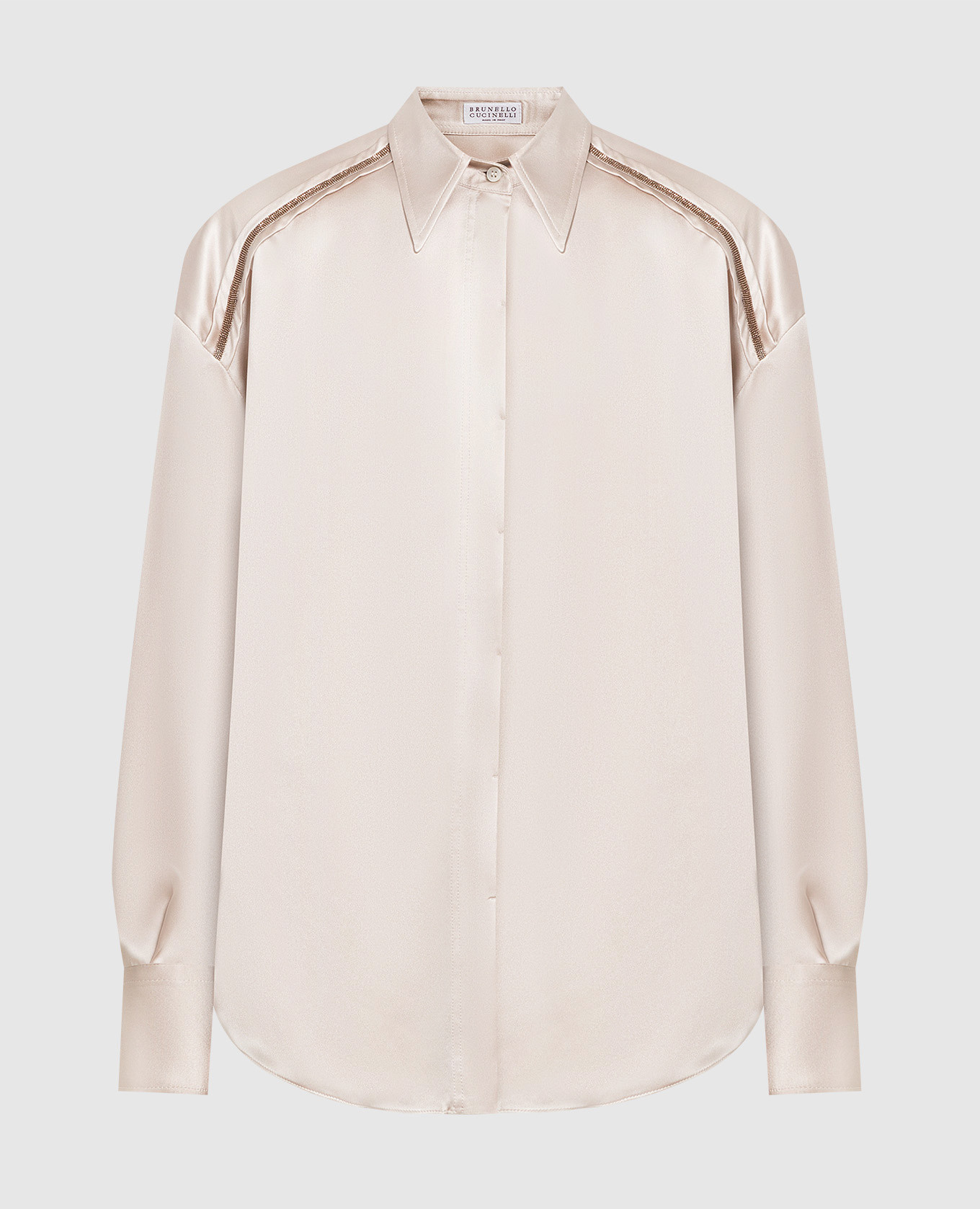 Beige silk blouse with monil chain brunello cucinelli