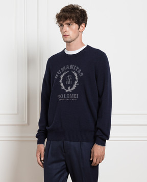 Brunello Cucinelli Blue cashmere jumper with logo pattern M22707300
