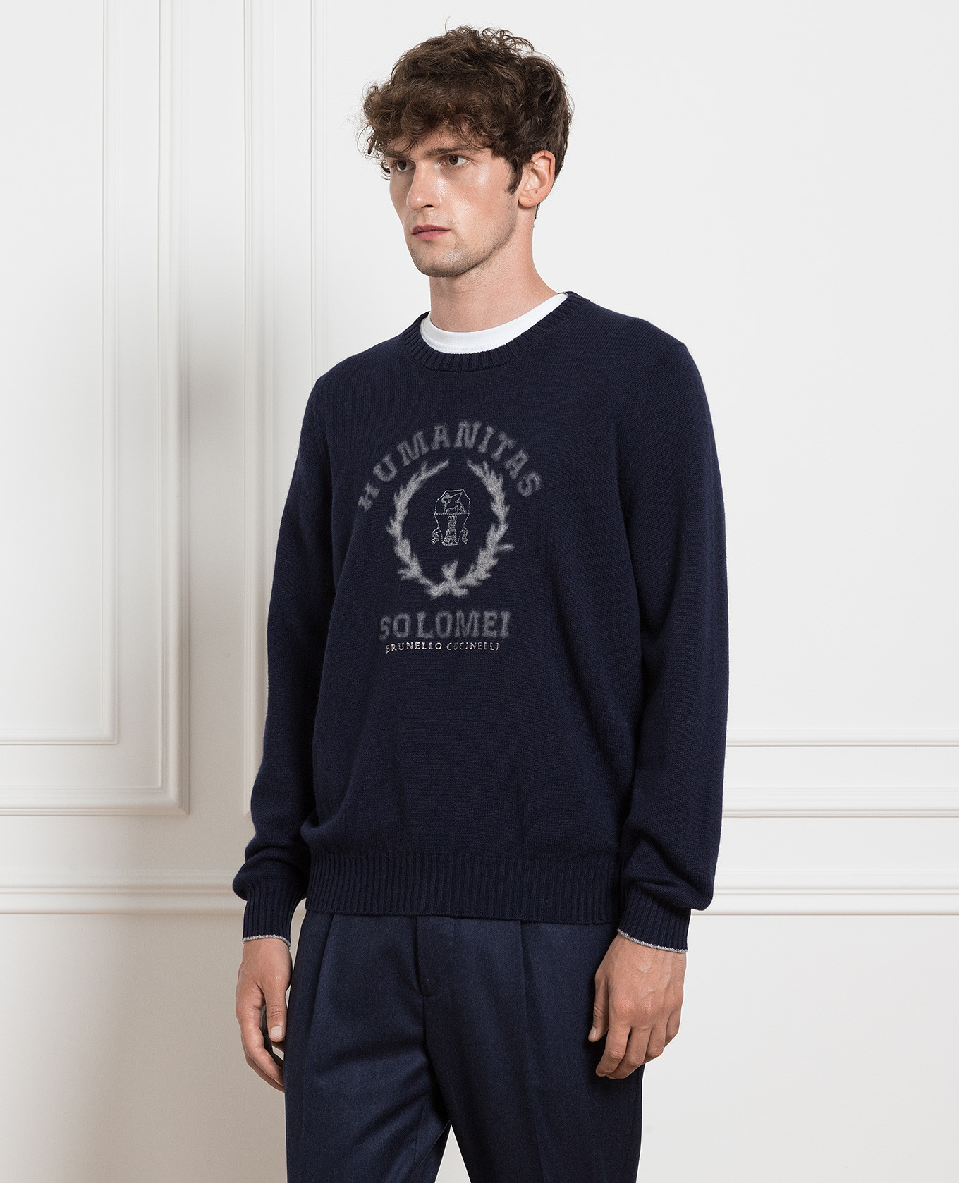 

Blue cashmere jumper with logo pattern Brunello Cucinelli
