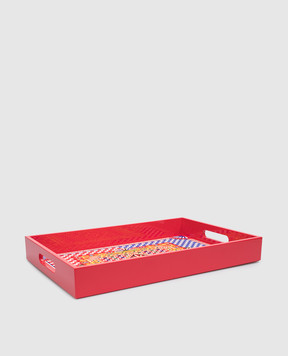 Dolce&Gabbana Red wooden tray with a geometric print TC0107TCAIL