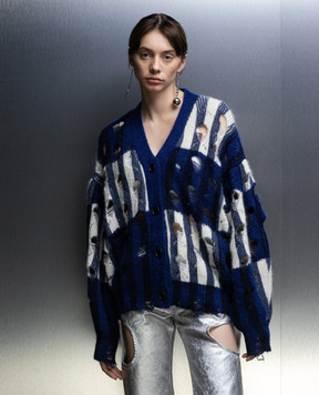 Off-White Blue cardigan with slits OWHB040F23KNI001