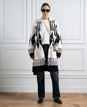 Ballantyne White cardigan made of wool in a geometric pattern B1K3195W117