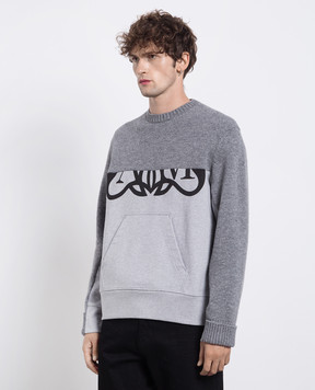 Alexander McQueen Gray wool sweater with Seal print 760763Q1XIK