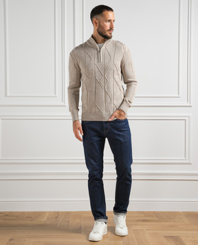 Cashmere&Whiskey Beige sweater made of wool in a textured pattern PL007
