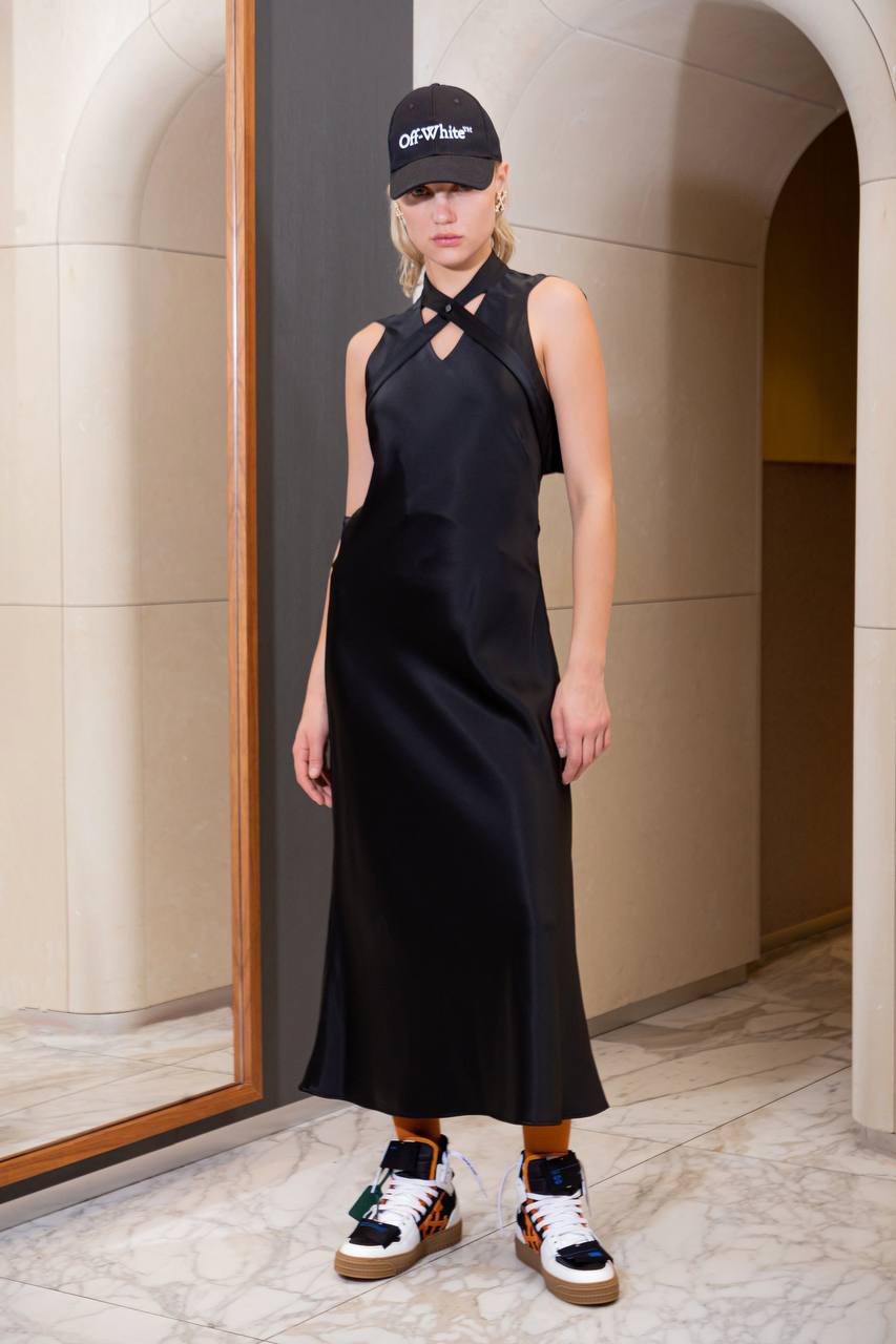 Black midi dress with open back and straps Off-White 7