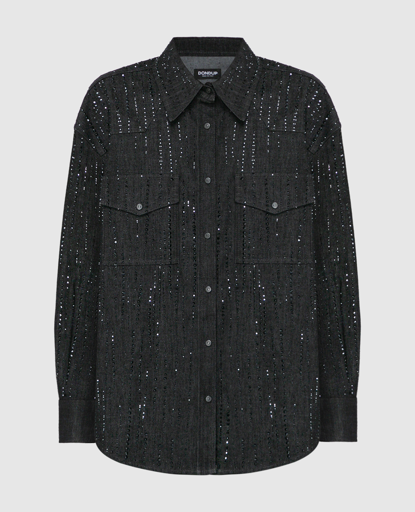 Gray denim shirt with crystals dondup