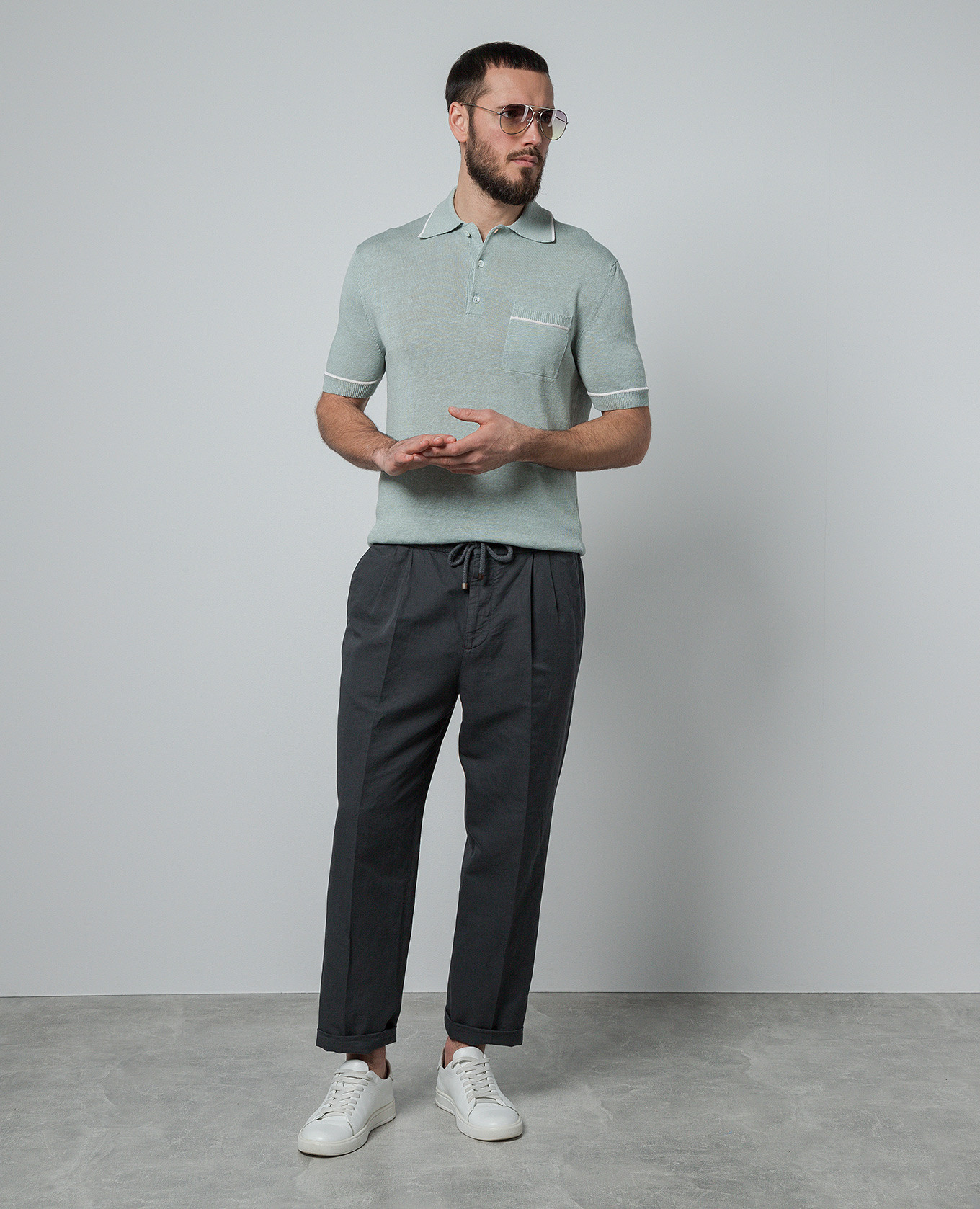 

Green linen and silk polo shirt Agnona