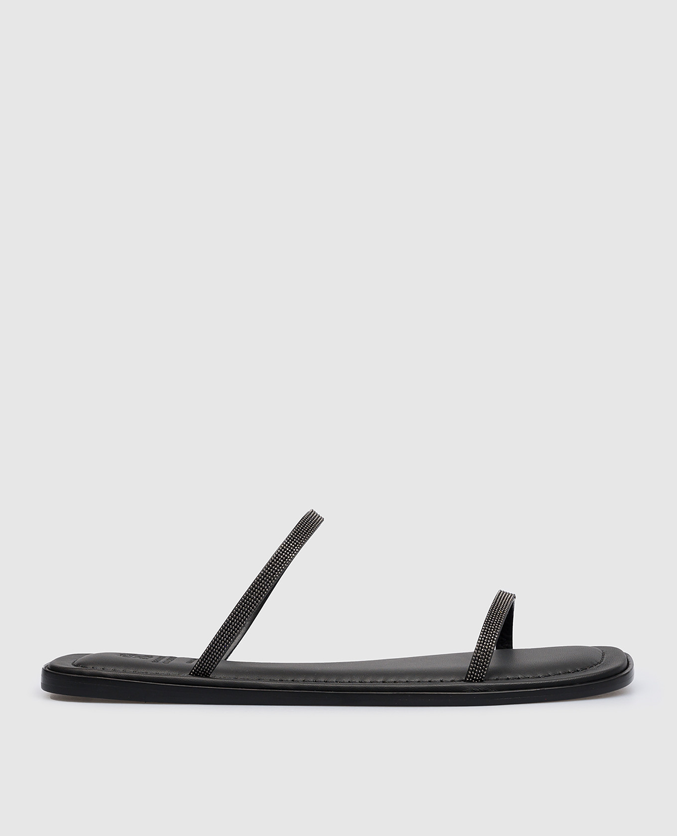 Black leather flip flops with monil chain brunello cucinelli