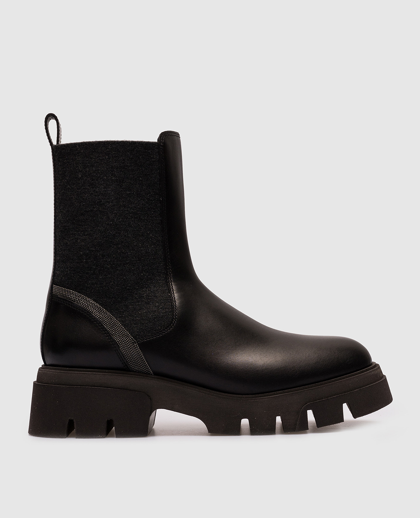 Black leather chelsea boots with monil chain brunello cucinelli