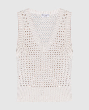 Brunello Cucinelli Beige linen vest with sequins MDV796800