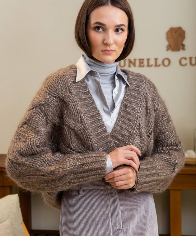 Brunello Cucinelli - Brown cardigan with lurex MMA371406 - shop