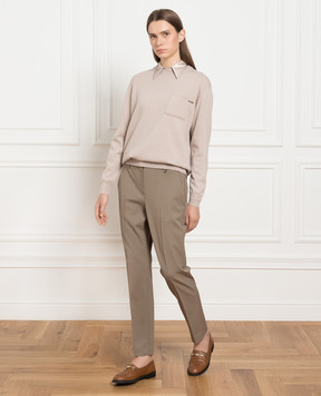 Brunello Cucinelli Beige cashmere jumper with monil chain M12186700