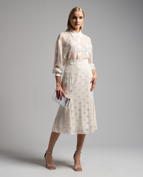 Dolce&Gabbana Beige midi skirt with logo monogram pattern silk F4CCHTFJ9AF