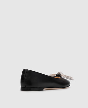 Mach&Mach Black double bow leather ballet flats with crystals R24S0380NAPBLK
