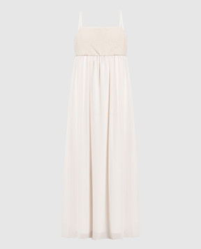 Peserico Beige maxi dress with monil chain E02431A7309