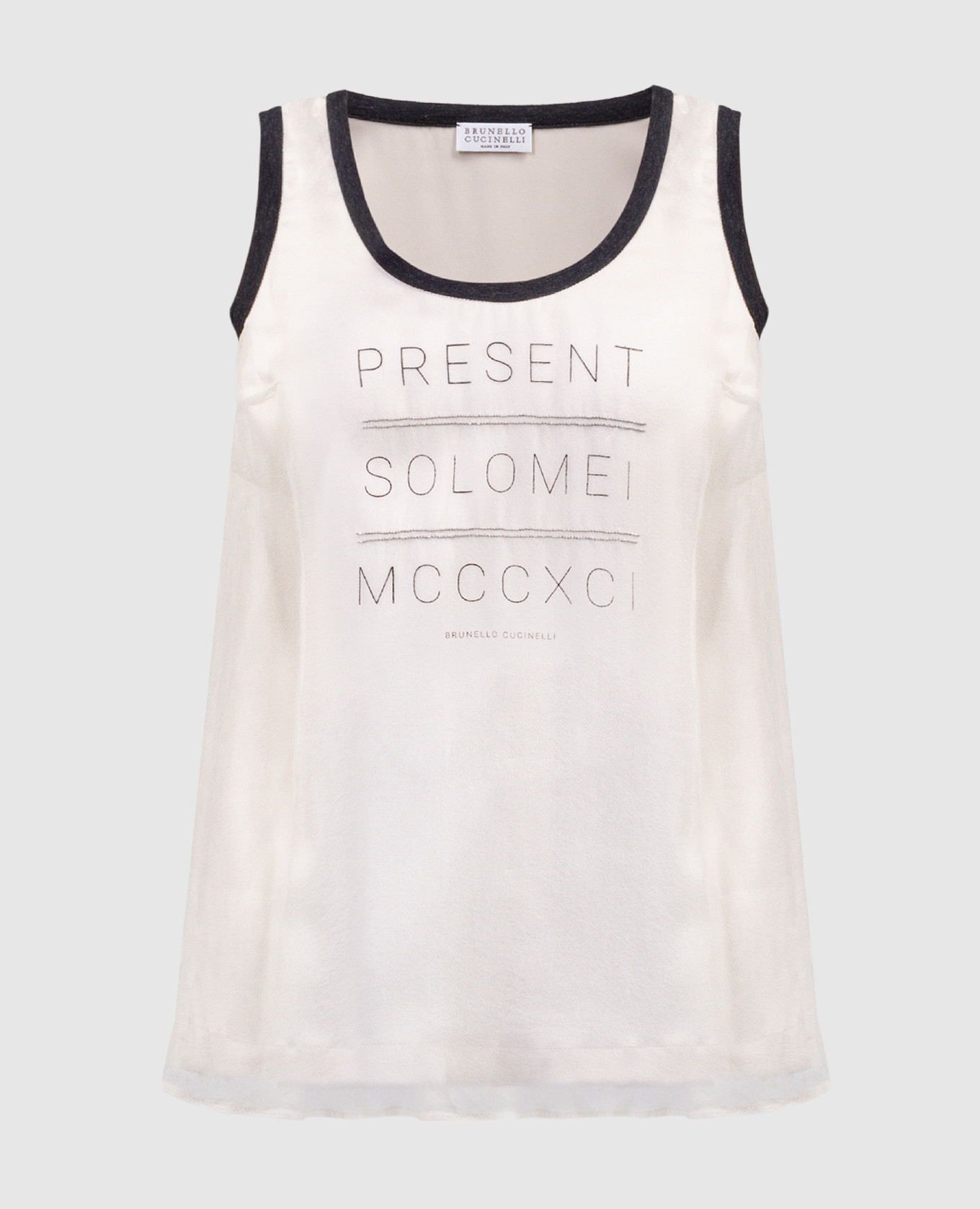 

Beige printed silk top with monil chain Brunello Cucinelli