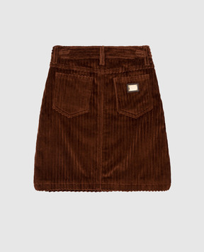 Dolce&Gabbana Kids brown corduroy skirt with logo patch L54I76FUWEU