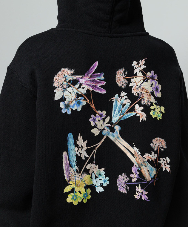 Off White Black hoodie with floral print logo emblem OWBB035S24FLE001 buy with Ireland delivery at Symbol