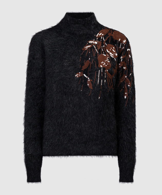 Brunello Cucinelli - Black sweater with embroidery in the form of
