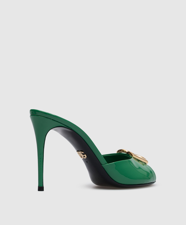 Dolce&Gabbana - Green patent leather mules with metallic DG