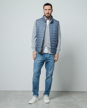 Brunello Cucinelli Blue distressed jeans with logo embroidery M283PD3210